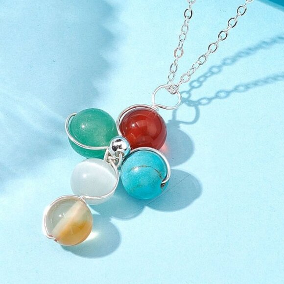 NWOT Handmade Wire Wrap Pendant Gemstone necklace, Cross beaded Necklace - Picture 1 of 6